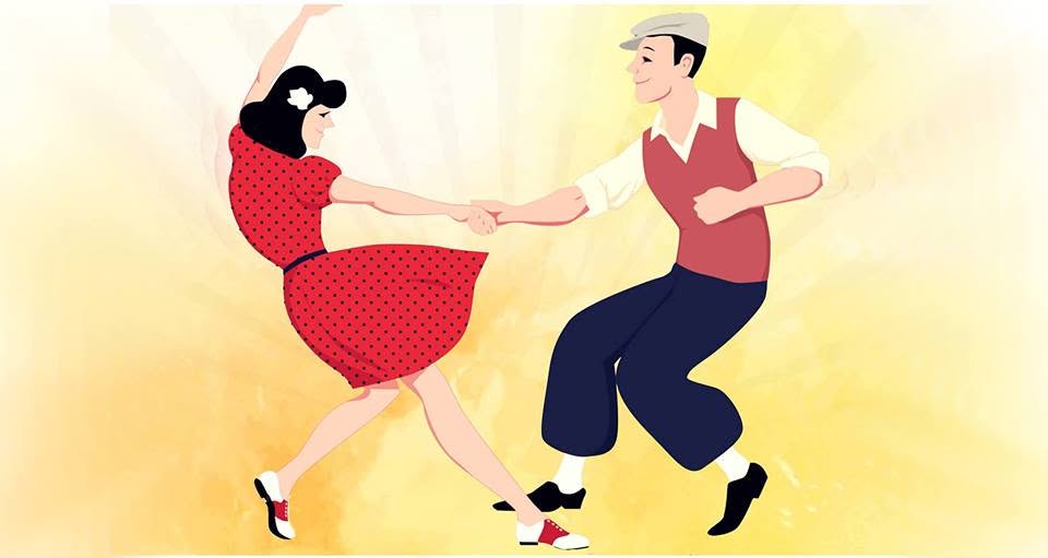 Swing dancers — illustrated retro couple dancing